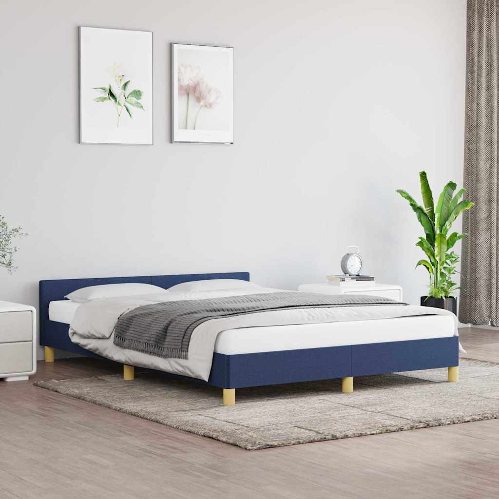 Bedframe met hoofdeinde zonder matras 140x200 cm stof blauw is nu te koop bij PeponiXL, paradijselijk wonen!