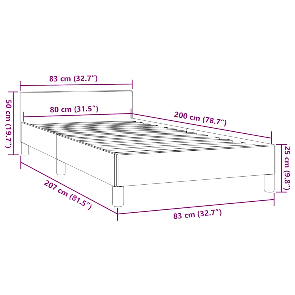 Bedframe met hoofdeinde zonder matras 80x200 cm grijs is nu te koop bij PeponiXL, paradijselijk wonen!