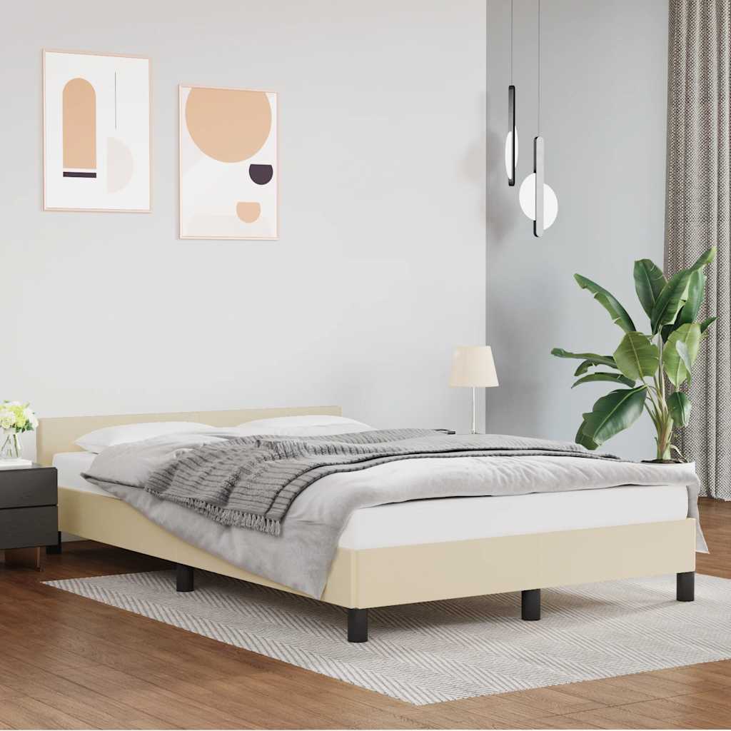 Bedframe met hoofdeinde zonder matras 120x200 cm crèmekleurig is nu te koop bij PeponiXL, paradijselijk wonen!