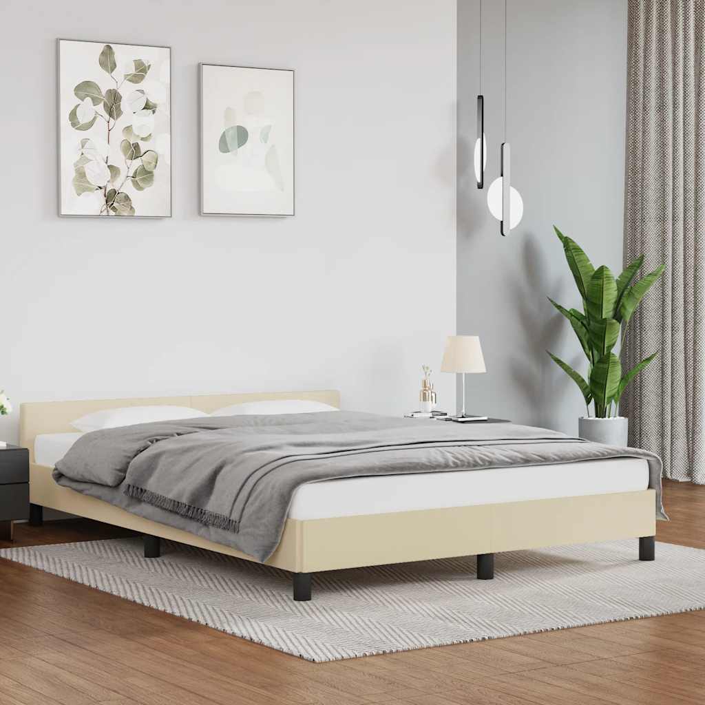 Bedframe met hoofdeinde zonder matras 140x200 cm crèmekleurig is nu te koop bij PeponiXL, paradijselijk wonen!