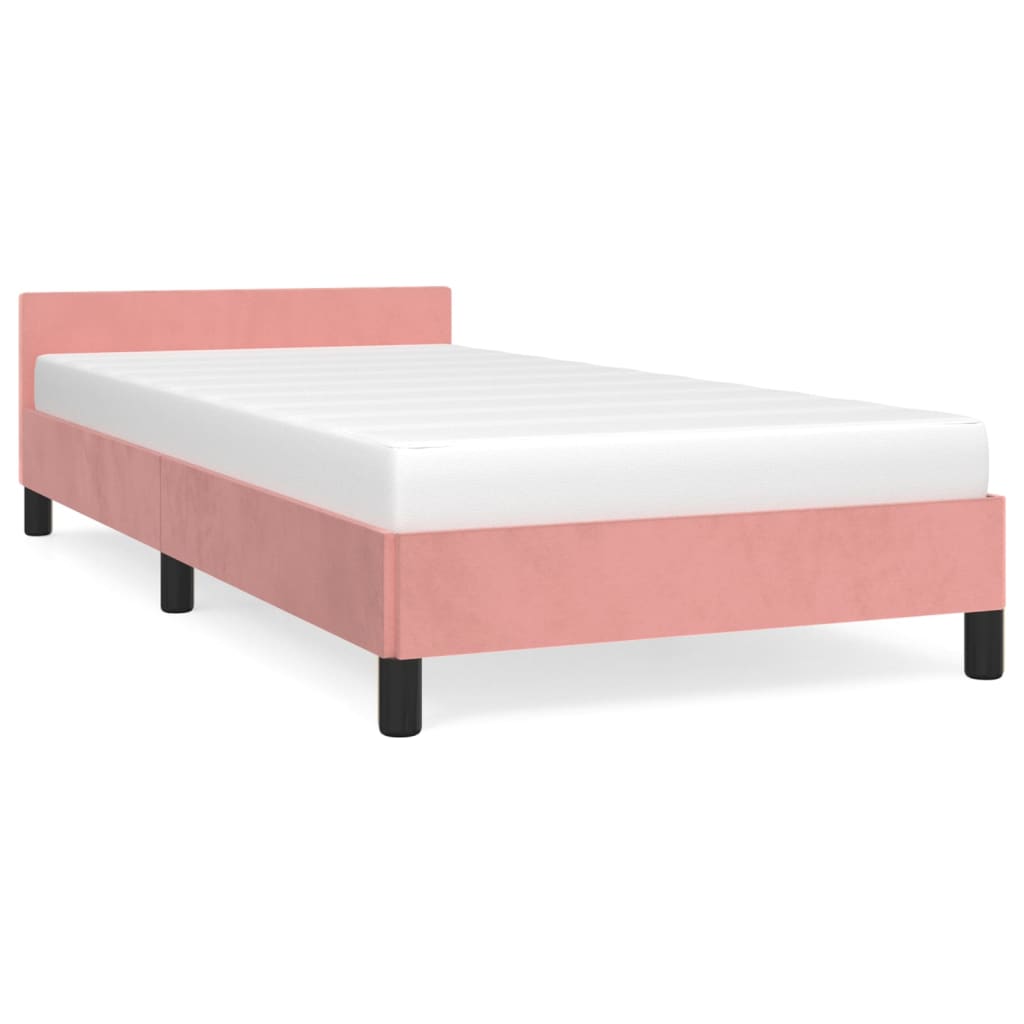 Bedframe met hoofdeinde zonder matras 90x190 cm fluweel roze is nu te koop bij PeponiXL, paradijselijk wonen!