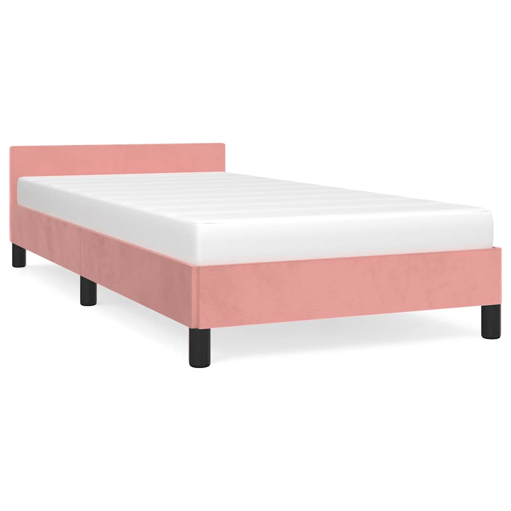 Bedframe met hoofdeinde zonder matras 90x200 cm fluweel roze is nu te koop bij PeponiXL, paradijselijk wonen!