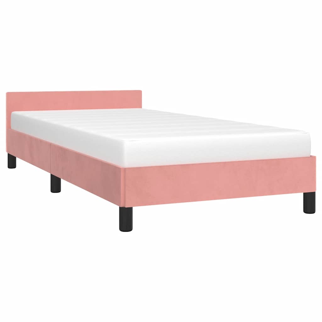 Bedframe met hoofdeinde zonder matras 90x200 cm fluweel roze is nu te koop bij PeponiXL, paradijselijk wonen!