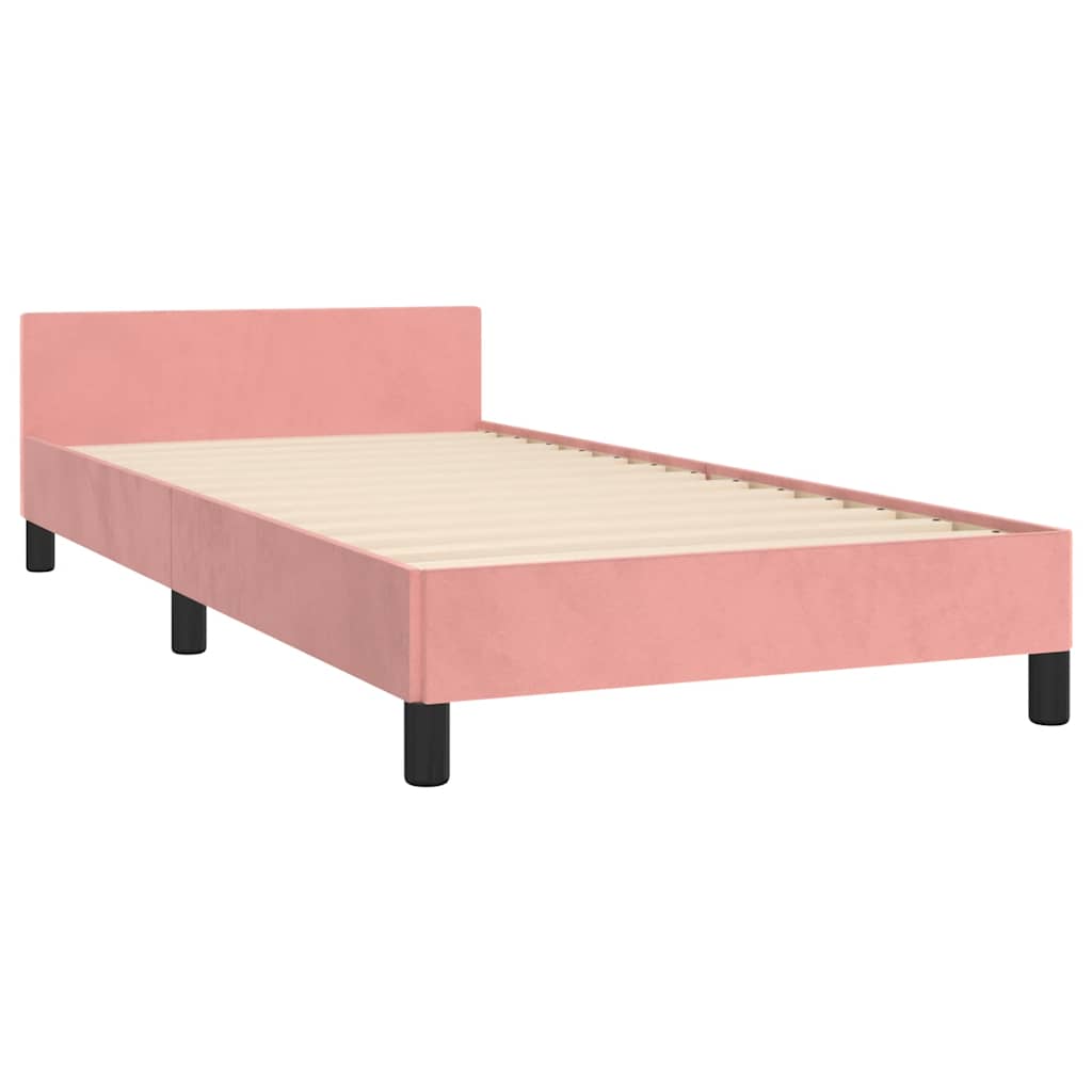 Bedframe met hoofdeinde zonder matras 90x200 cm fluweel roze is nu te koop bij PeponiXL, paradijselijk wonen!