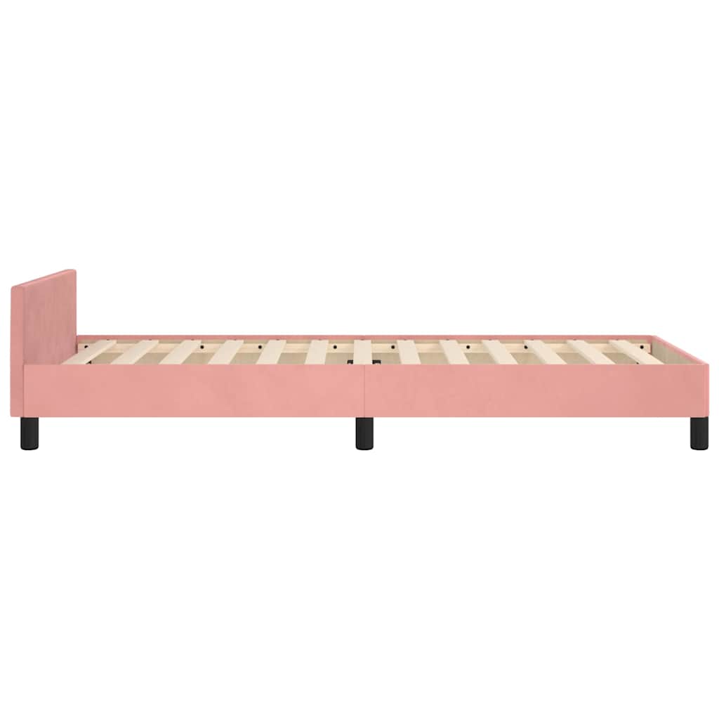 Bedframe met hoofdeinde zonder matras 90x200 cm fluweel roze is nu te koop bij PeponiXL, paradijselijk wonen!