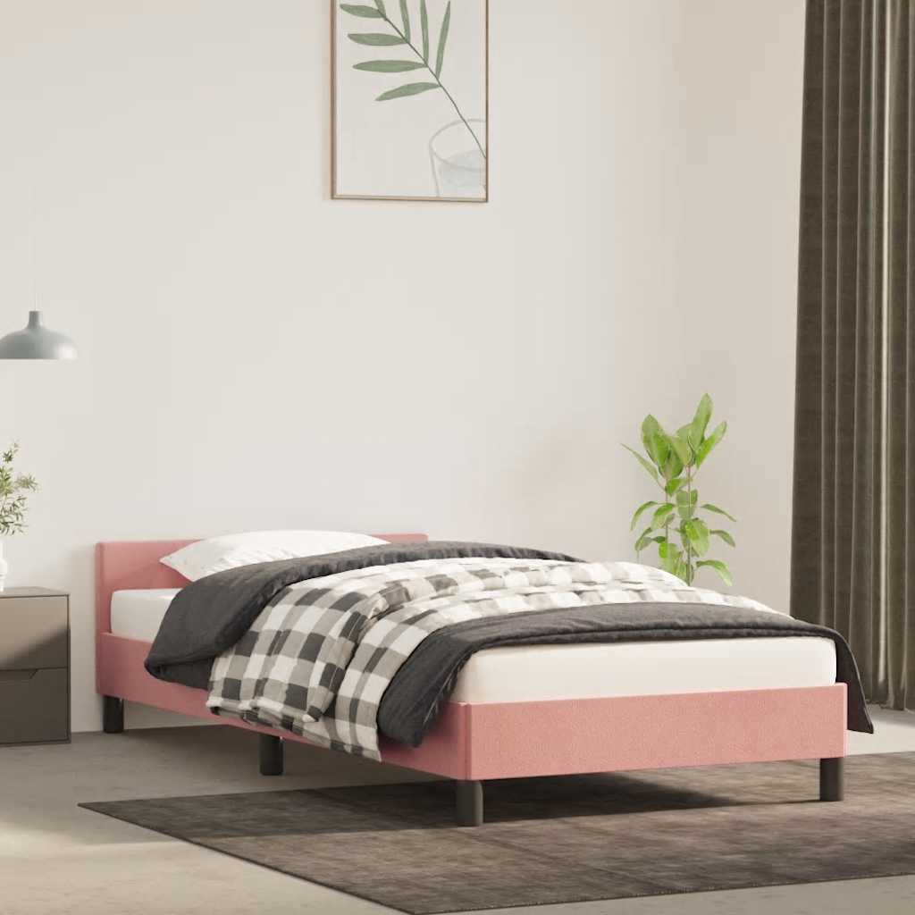 Bedframe met hoofdeinde zonder matras 90x200 cm fluweel roze is nu te koop bij PeponiXL, paradijselijk wonen!
