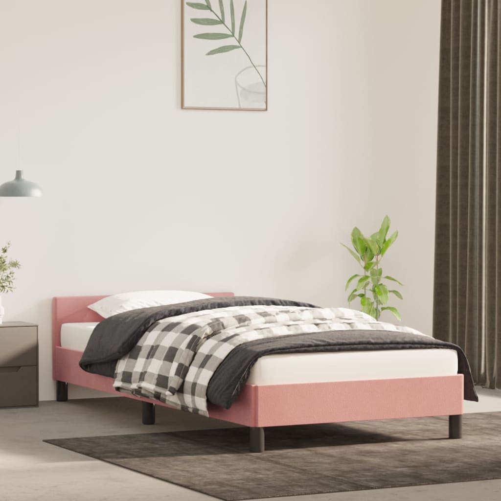 Bedframe met hoofdeinde zonder matras 100x200 cm fluweel roze is nu te koop bij PeponiXL, paradijselijk wonen!