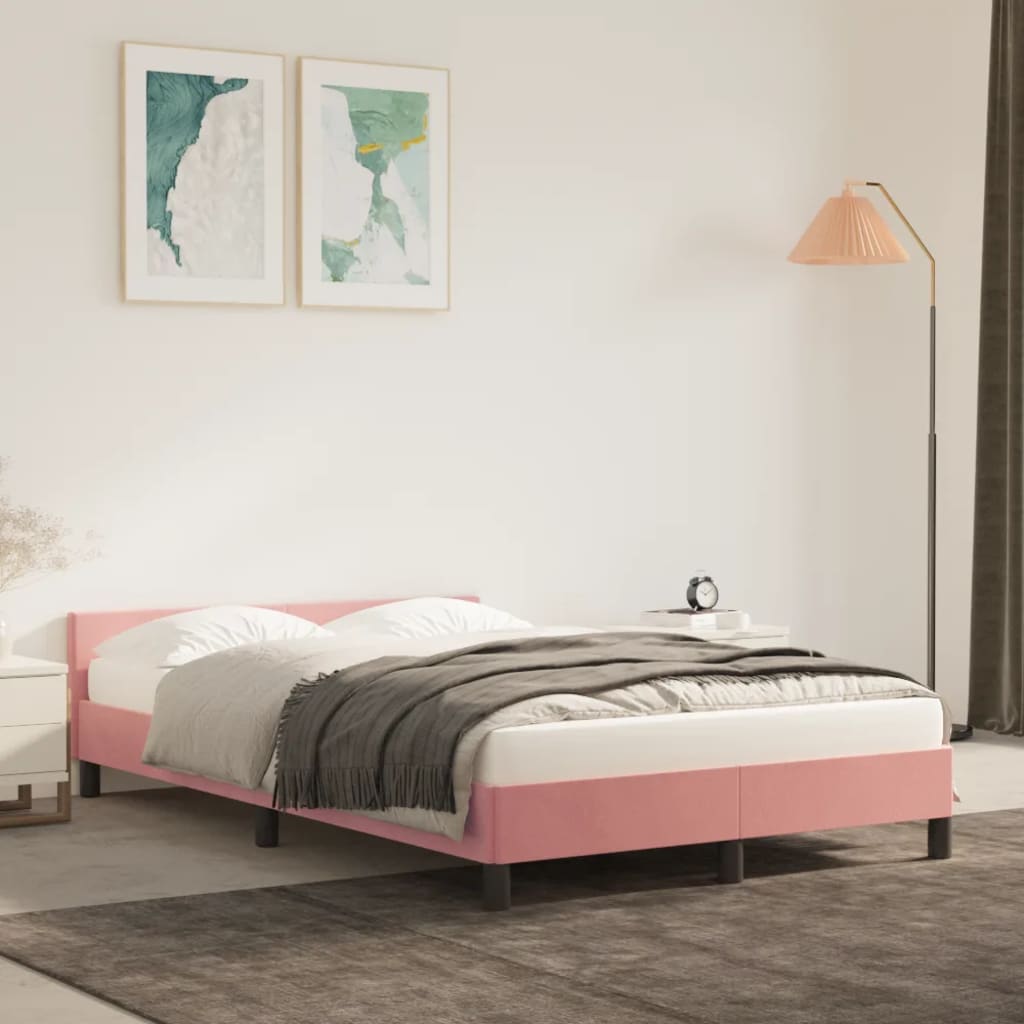Bedframe met hoofdeinde zonder matras 120x200 cm fluweel roze is nu te koop bij PeponiXL, paradijselijk wonen!