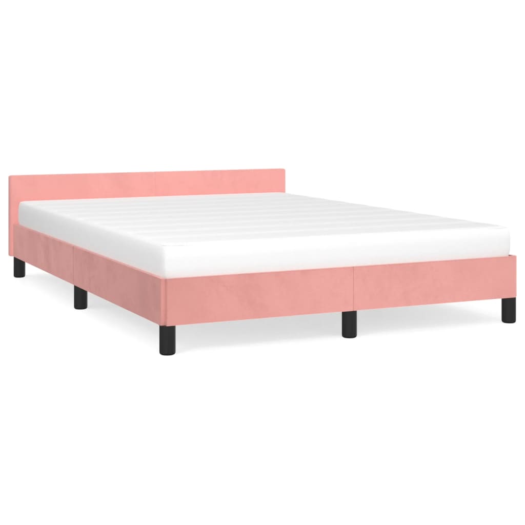 Bedframe met hoofdeinde zonder matras 140x200 cm fluweel roze is nu te koop bij PeponiXL, paradijselijk wonen!