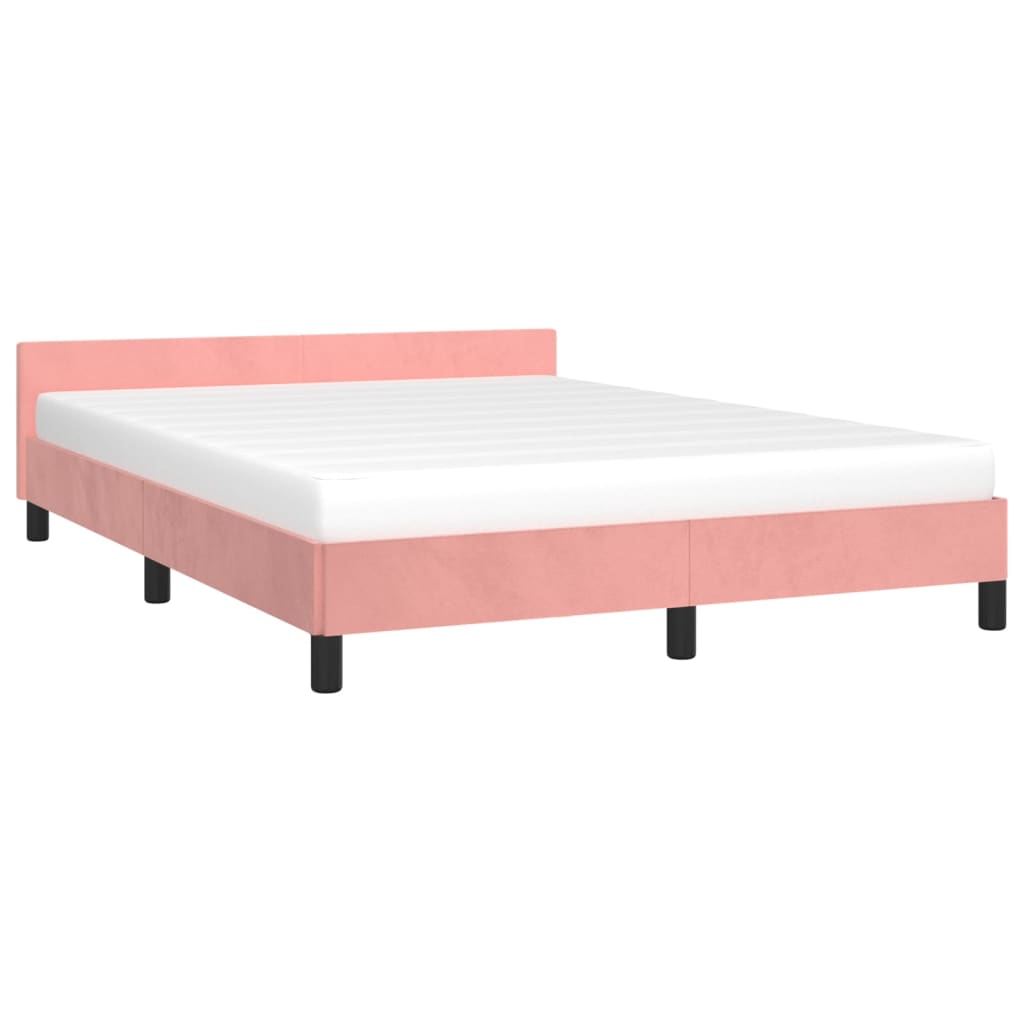 Bedframe met hoofdeinde zonder matras 140x200 cm fluweel roze is nu te koop bij PeponiXL, paradijselijk wonen!
