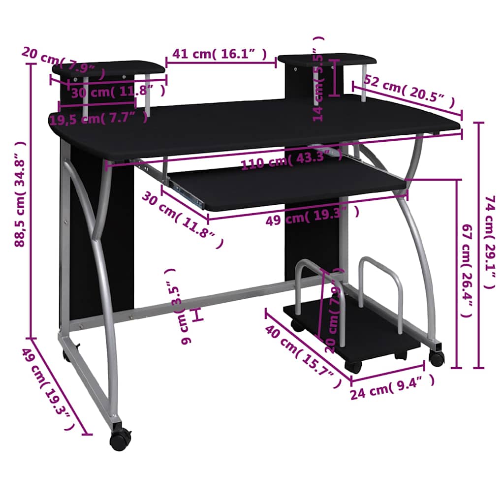 Computerbureau 110x52x88,5 cm bewerkt hout zwart is nu te koop bij PeponiXL, paradijselijk wonen!