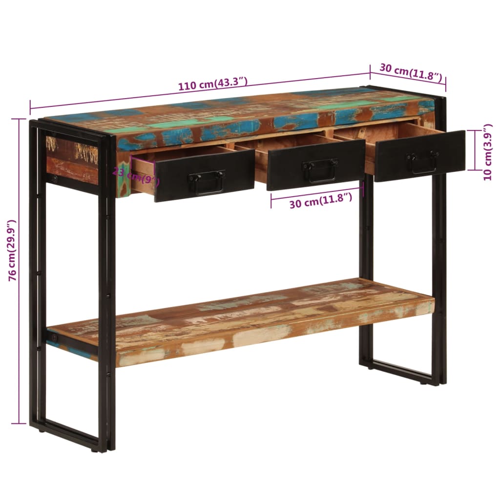 Wandtafel 110x30x76 cm massief gerecycled hout is nu te koop bij PeponiXL, paradijselijk wonen!