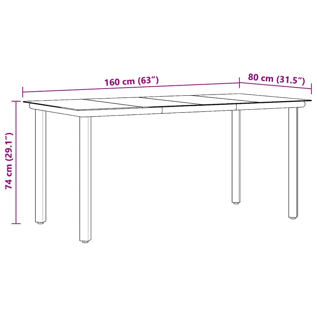 Tuintafel 160x80x74 cm staal en gehard glas zwart is nu te koop bij PeponiXL, paradijselijk wonen!