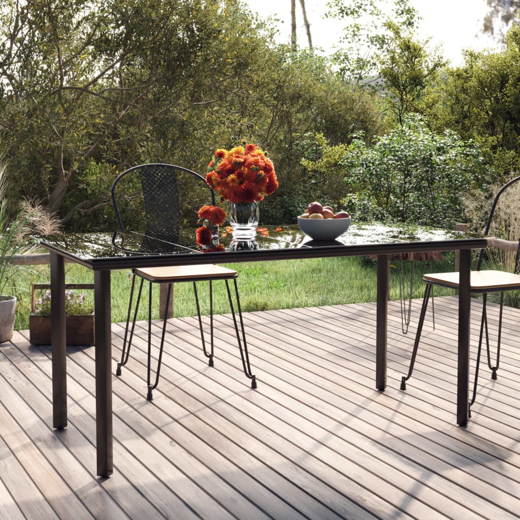Tuintafel 160x80x74 cm staal en gehard glas zwart is nu te koop bij PeponiXL, paradijselijk wonen!