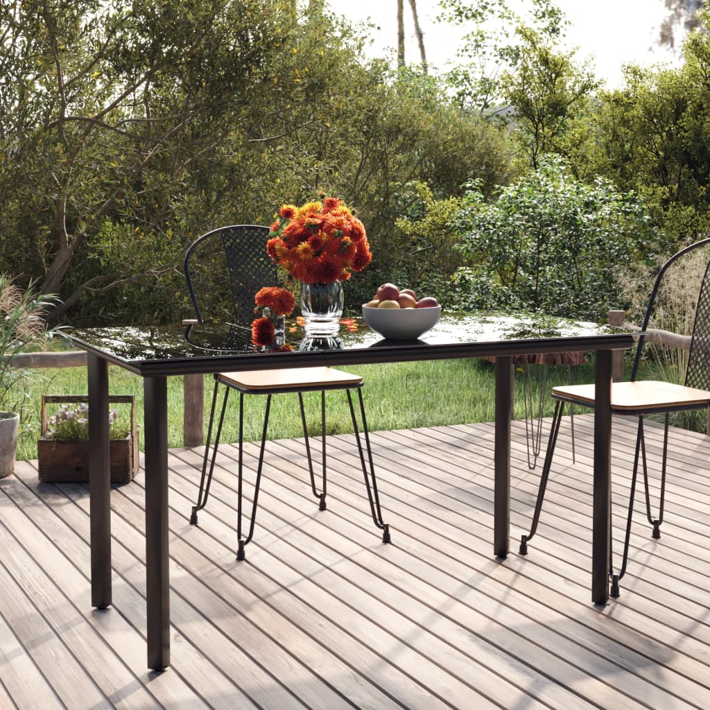 Tuintafel 200x100x74cm staal en gehard glas zwart is nu te koop bij PeponiXL, paradijselijk wonen!