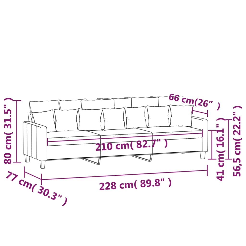Driezitsbank 210 cm stof lichtgrijs