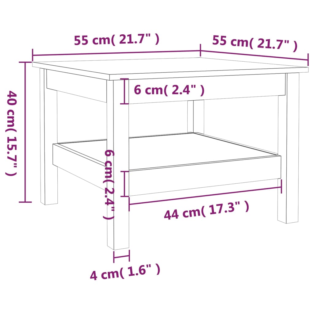 Salontafel 55x55x40 cm massief grenenhout is nu te koop bij PeponiXL, paradijselijk wonen!