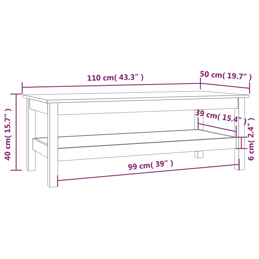 Salontafel 110x50x40 cm massief grenenhout grijs is nu te koop bij PeponiXL, paradijselijk wonen!