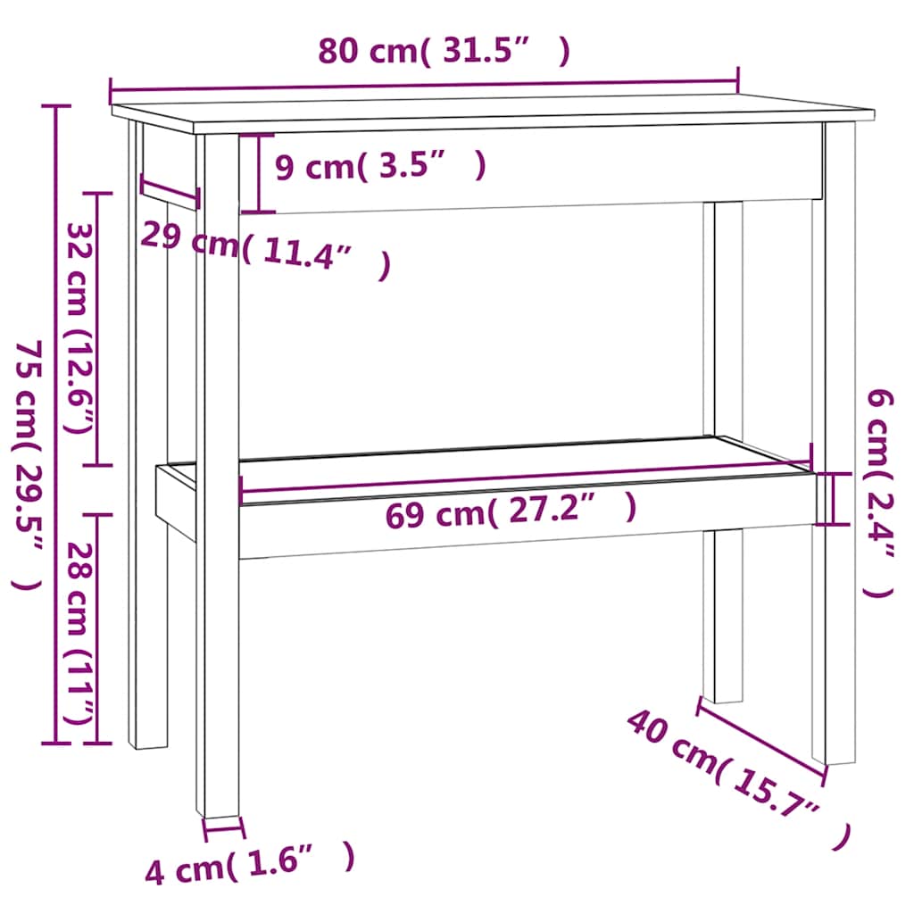 Wandtafel 80x40x75 cm massief grenenhout wit is nu te koop bij PeponiXL, paradijselijk wonen!