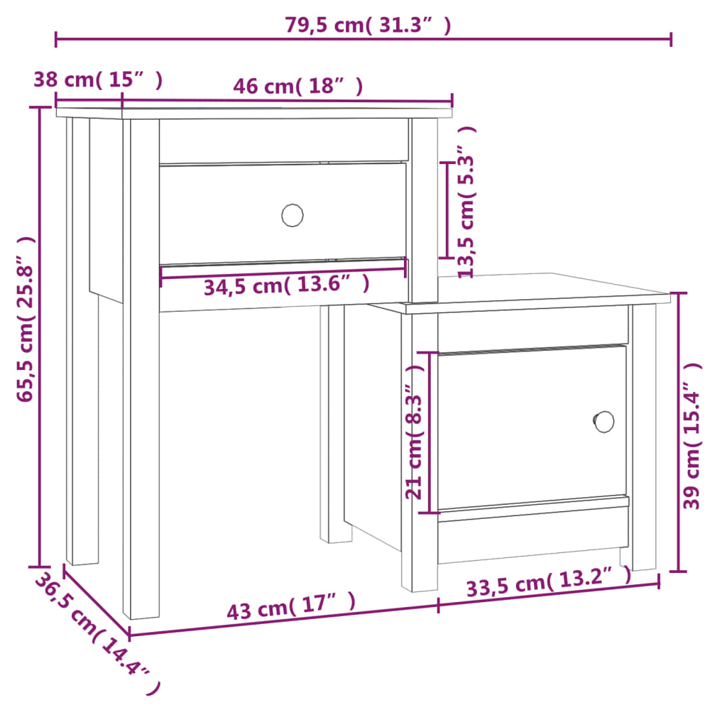 Nachtkastje 79,5x38x65,5 cm massief grenenhout is nu te koop bij PeponiXL, paradijselijk wonen!