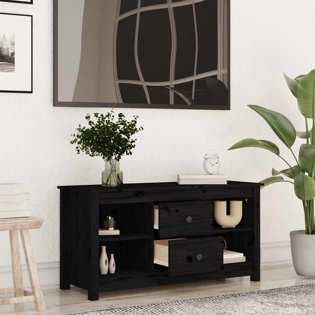 Tv-meubel 103x36,5x52 cm massief grenenhout zwart is nu te koop bij PeponiXL, paradijselijk wonen!