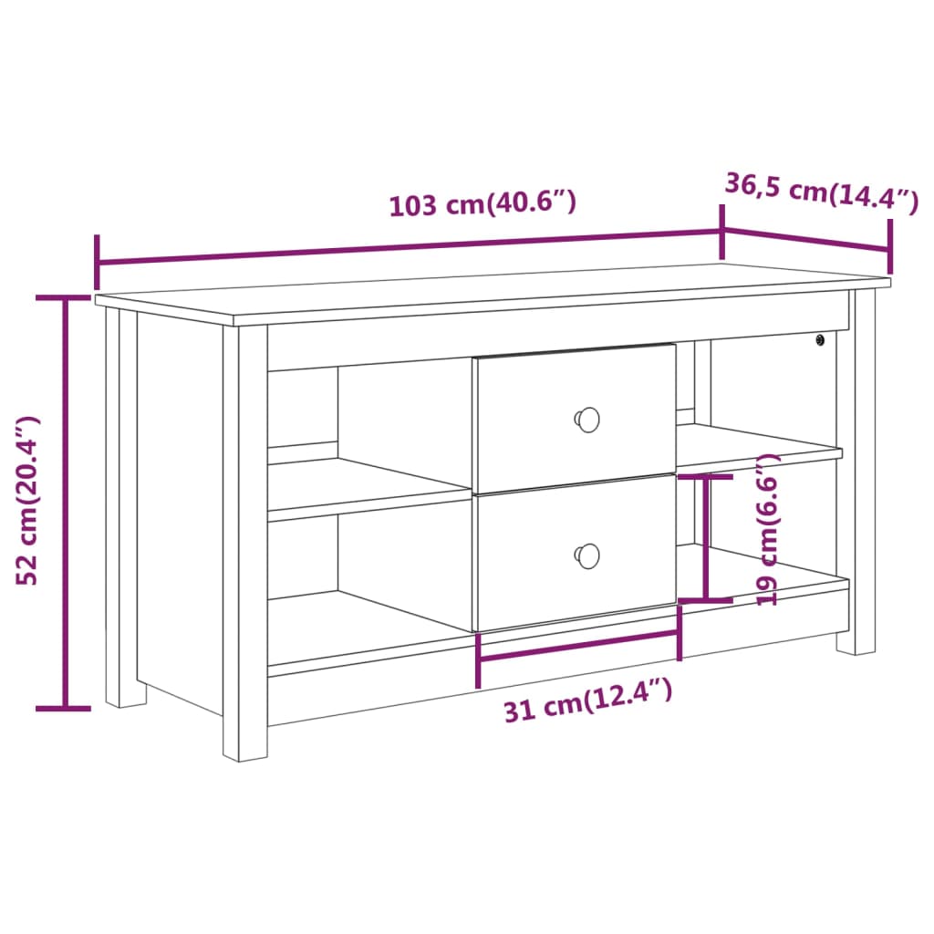 Tv-meubel 103x36,5x52 cm massief grenenhout zwart is nu te koop bij PeponiXL, paradijselijk wonen!