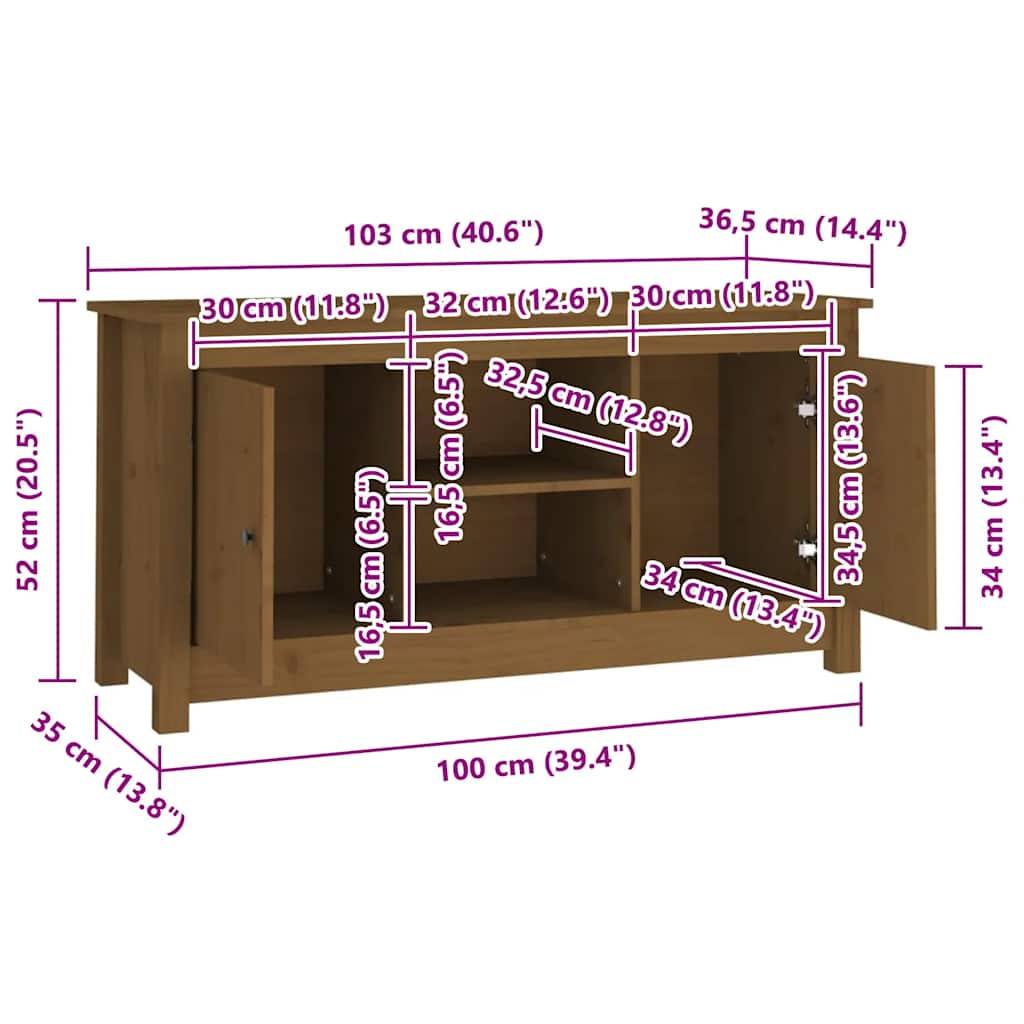 Tv-meubel 103x36,5x52 cm massief grenenhout honingbruin is nu te koop bij PeponiXL, paradijselijk wonen!