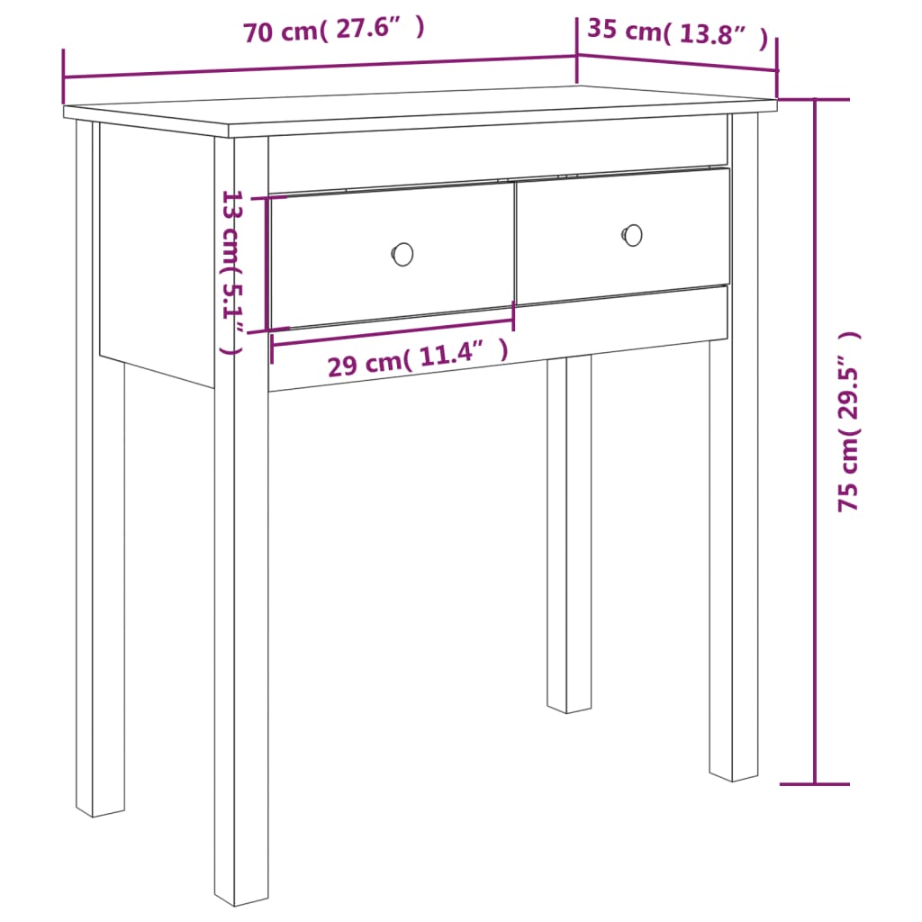 Wandtafel 70x35x75 cm massief grenenhout honingbruin is nu te koop bij PeponiXL, paradijselijk wonen!