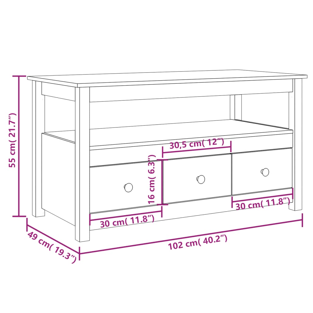 Salontafel 102x49x55 cm massief grenenhout wit is nu te koop bij PeponiXL, paradijselijk wonen!