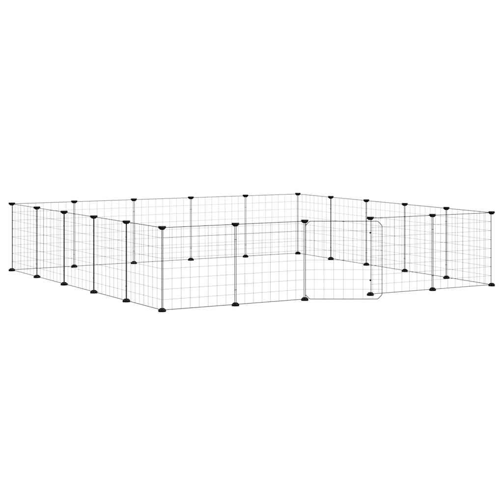 Huisdierenkooi met deur 20 panelen 35x35 cm staal zwart is nu te koop bij PeponiXL, paradijselijk wonen!