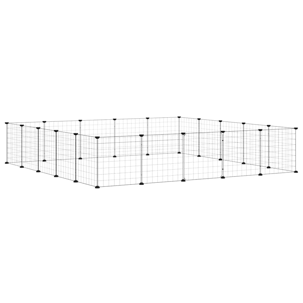 Huisdierenkooi met deur 20 panelen 35x35 cm staal zwart is nu te koop bij PeponiXL, paradijselijk wonen!