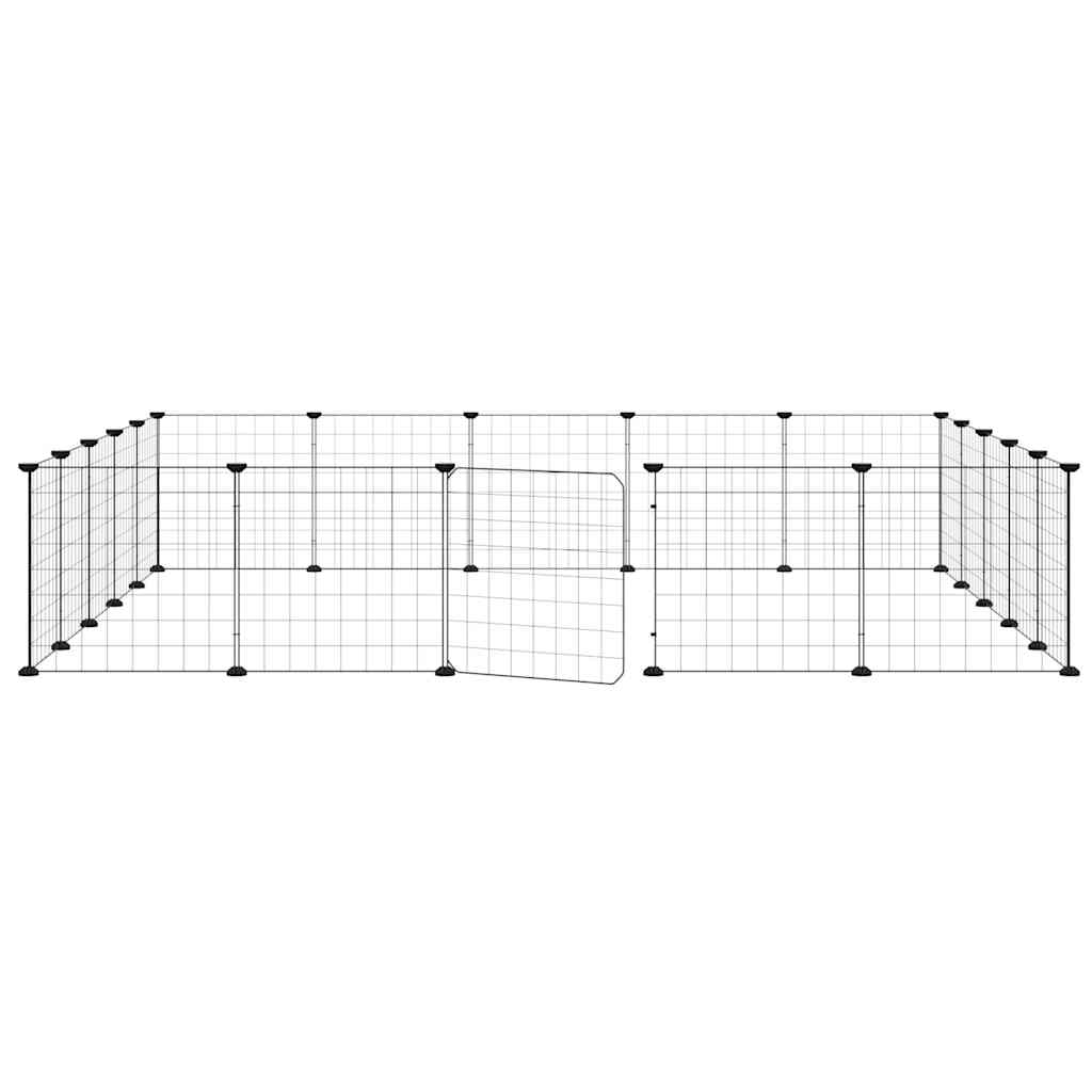 Huisdierenkooi met deur 20 panelen 35x35 cm staal zwart is nu te koop bij PeponiXL, paradijselijk wonen!