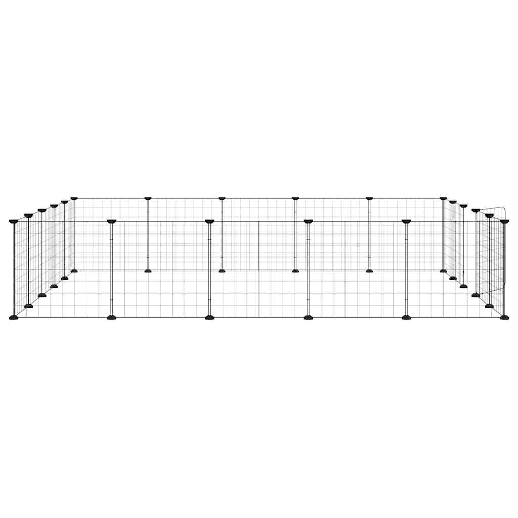 Huisdierenkooi met deur 20 panelen 35x35 cm staal zwart is nu te koop bij PeponiXL, paradijselijk wonen!