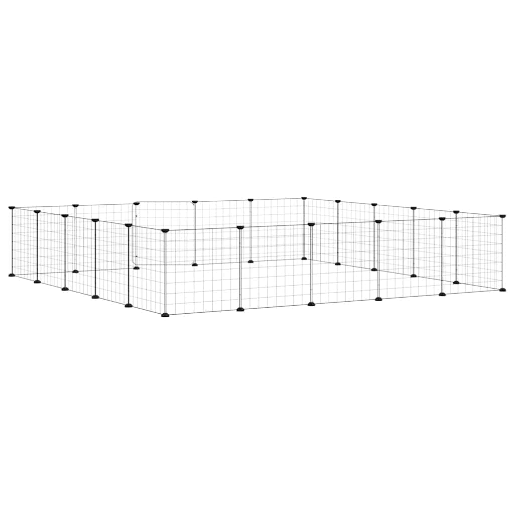 Huisdierenkooi met deur 20 panelen 35x35 cm staal zwart is nu te koop bij PeponiXL, paradijselijk wonen!