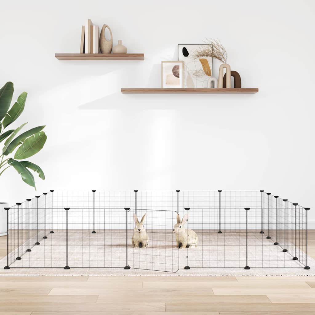 Huisdierenkooi met deur 20 panelen 35x35 cm staal zwart is nu te koop bij PeponiXL, paradijselijk wonen!