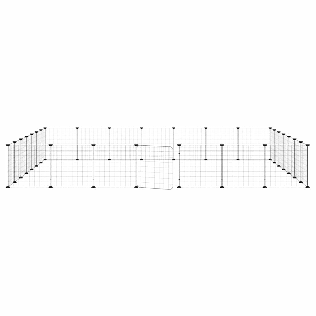 Huisdierenkooi met deur 28 panelen 35x35 cm staal zwart is nu te koop bij PeponiXL, paradijselijk wonen!