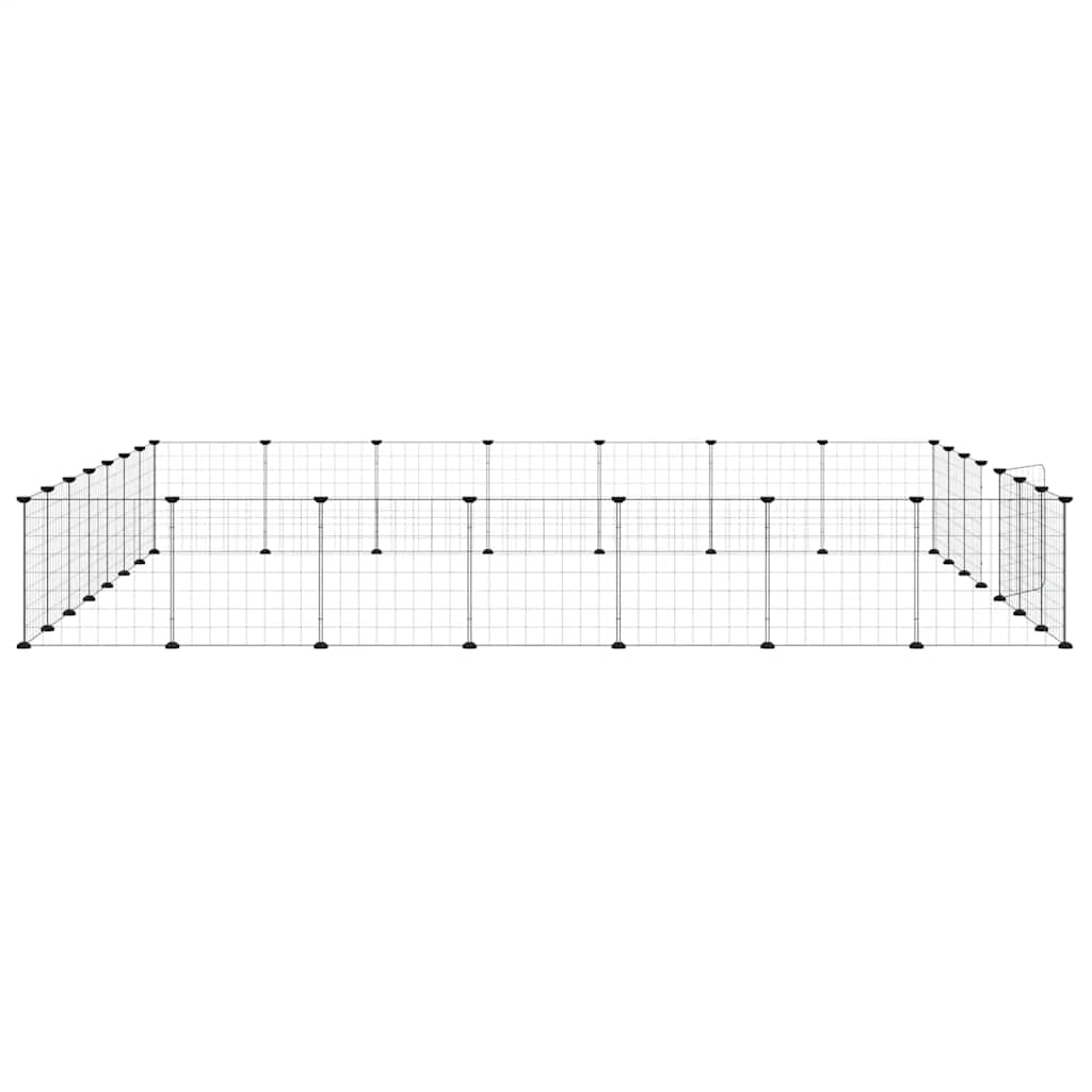 Huisdierenkooi met deur 28 panelen 35x35 cm staal zwart is nu te koop bij PeponiXL, paradijselijk wonen!