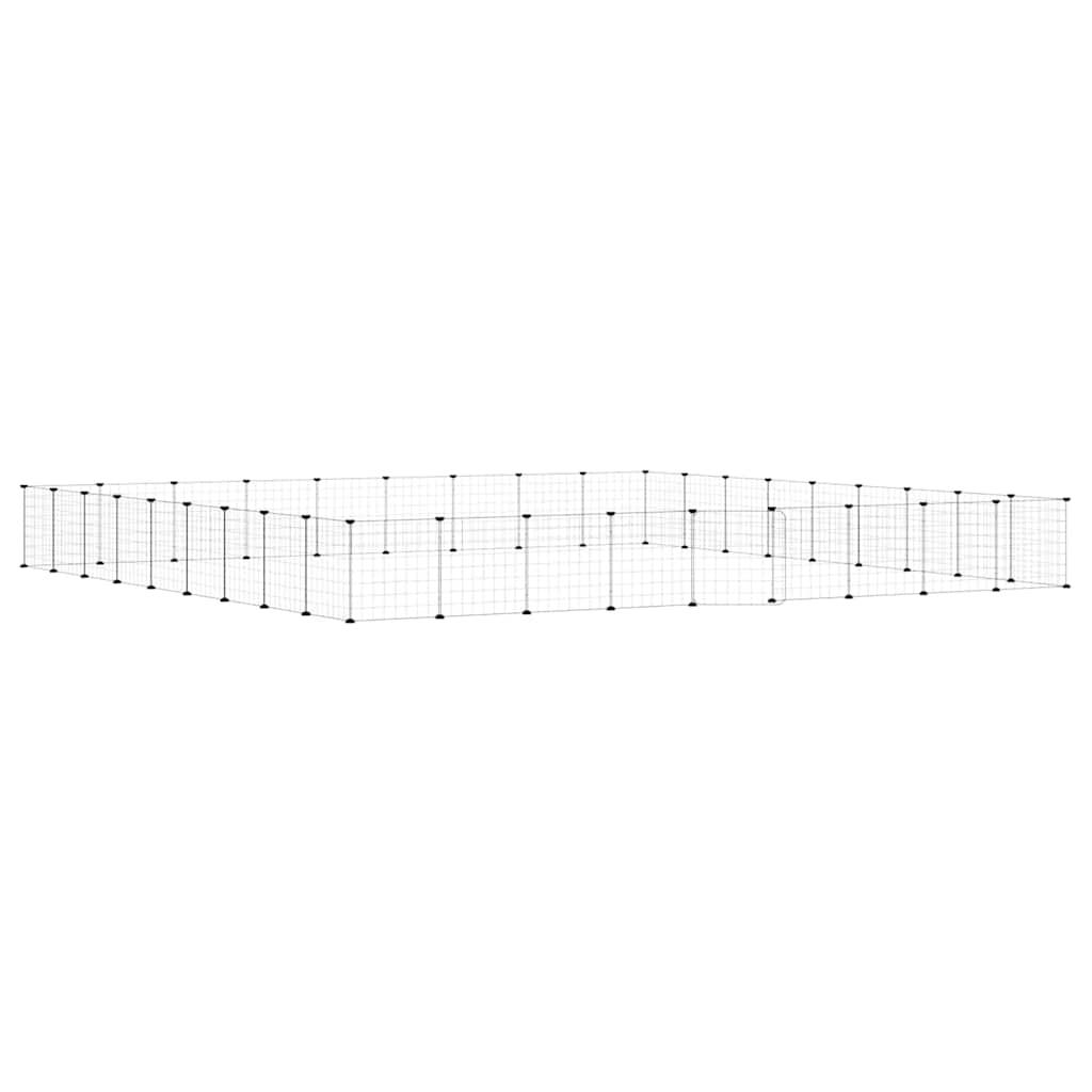 Huisdierenkooi met deur 36 panelen 35x35 cm staal zwart is nu te koop bij PeponiXL, paradijselijk wonen!
