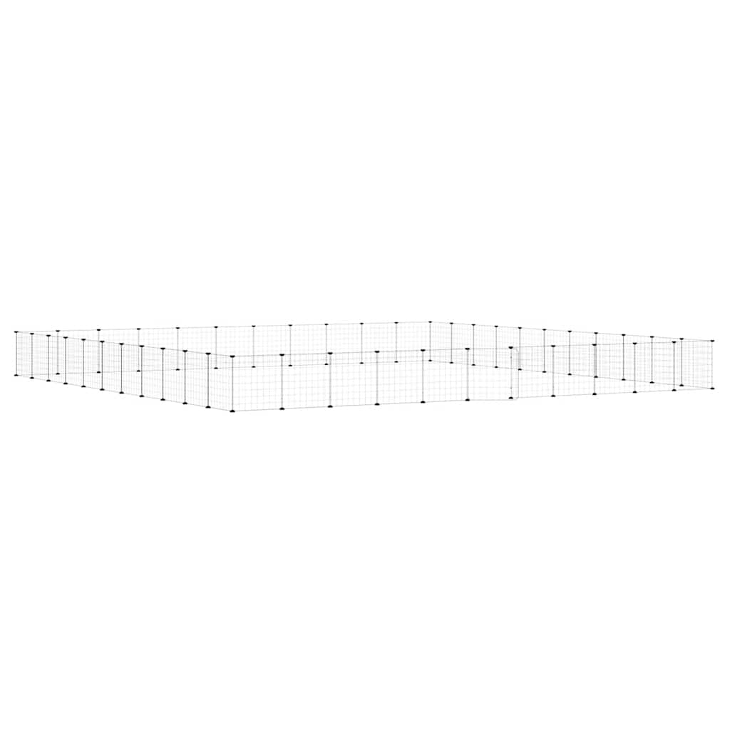 Huisdierenkooi met deur 44 panelen 35x35 cm staal zwart is nu te koop bij PeponiXL, paradijselijk wonen!