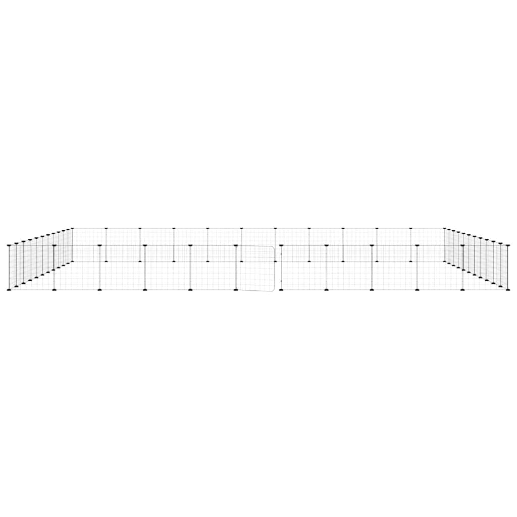 Huisdierenkooi met deur 44 panelen 35x35 cm staal zwart is nu te koop bij PeponiXL, paradijselijk wonen!