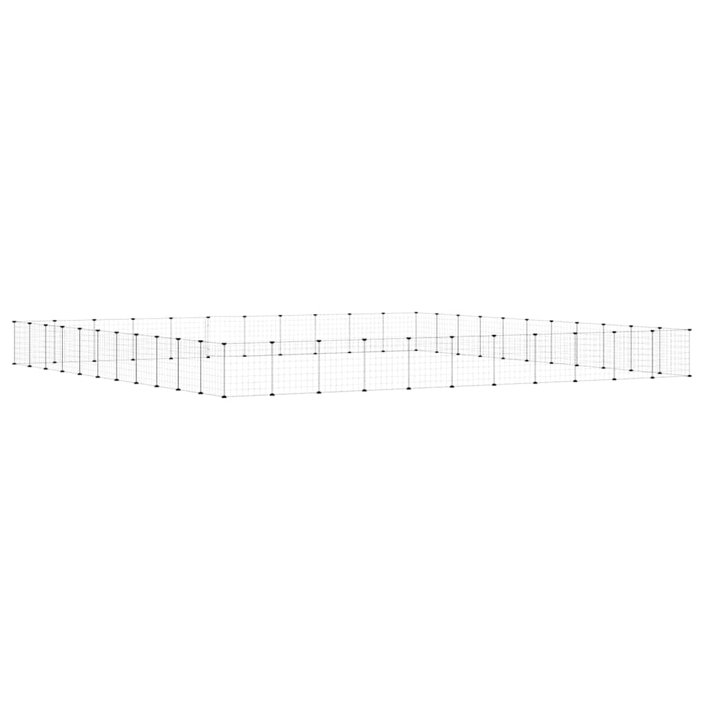 Huisdierenkooi met deur 44 panelen 35x35 cm staal zwart is nu te koop bij PeponiXL, paradijselijk wonen!