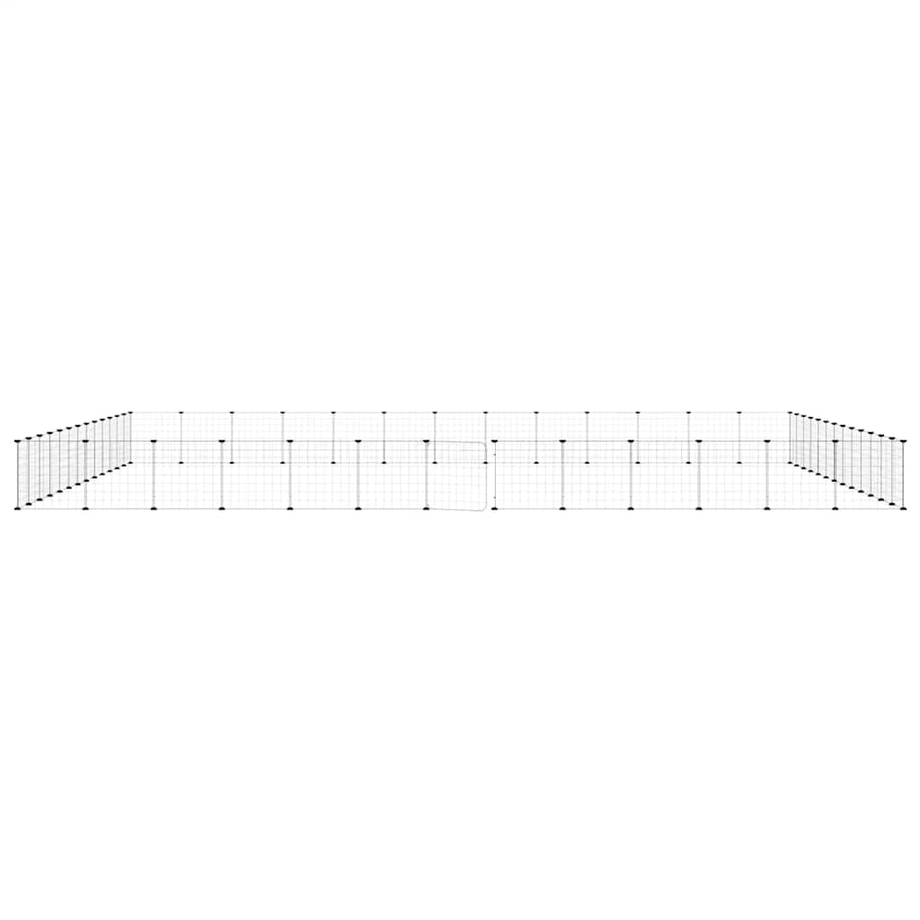 Huisdierenkooi met deur 52 panelen 35x35 cm staal zwart is nu te koop bij PeponiXL, paradijselijk wonen!