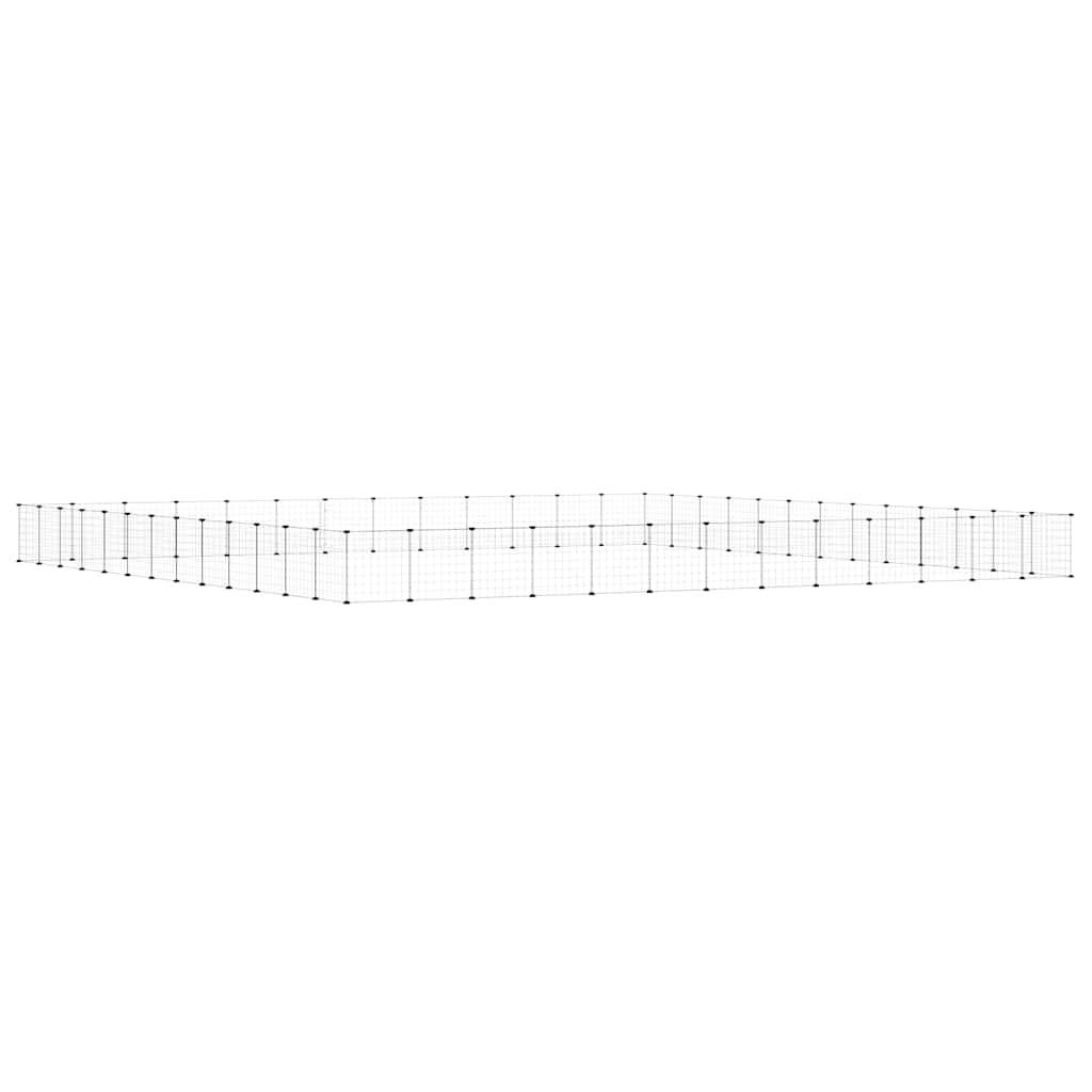 Huisdierenkooi met deur 52 panelen 35x35 cm staal zwart is nu te koop bij PeponiXL, paradijselijk wonen!