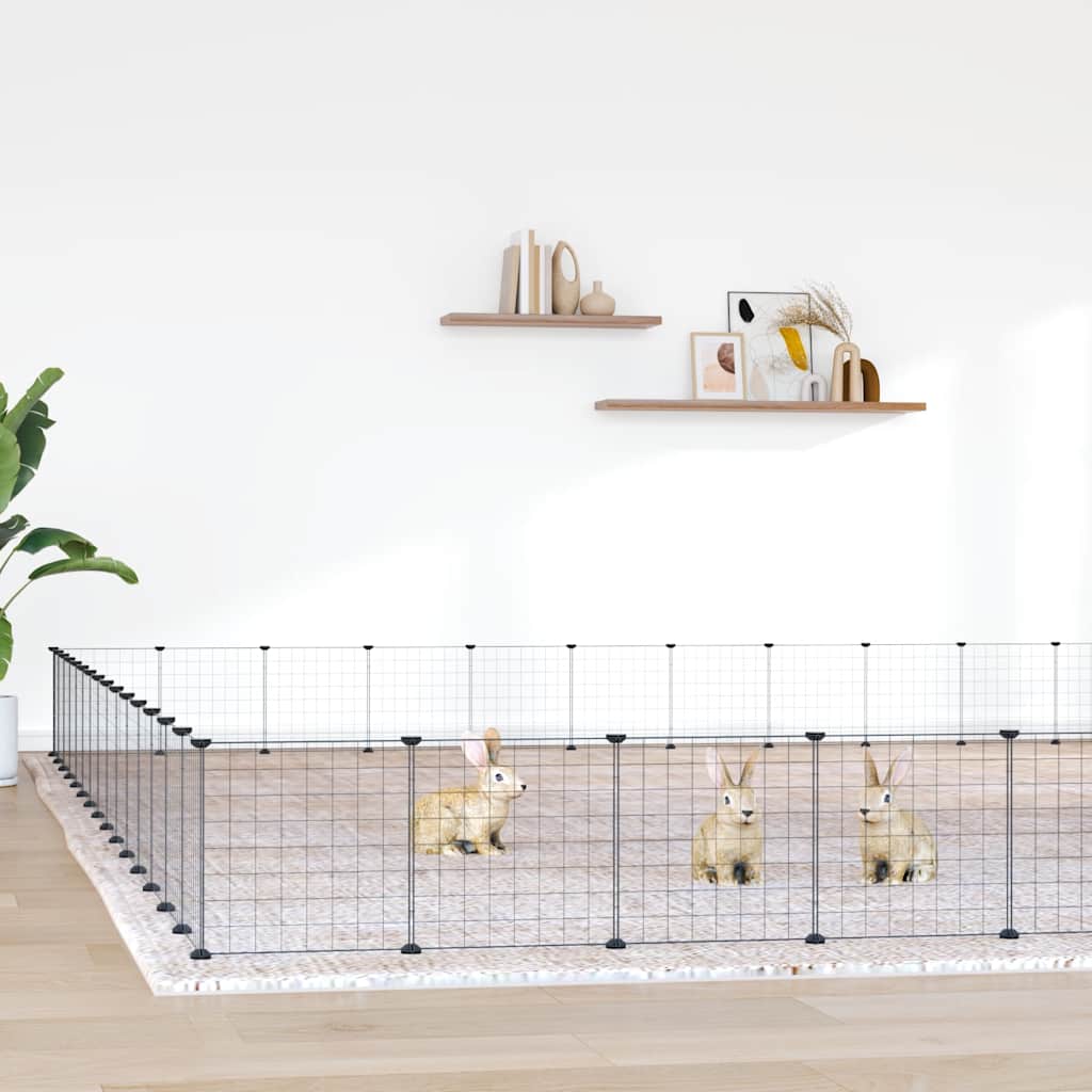 Huisdierenkooi met deur 60 panelen 35x35 cm staal zwart is nu te koop bij PeponiXL, paradijselijk wonen!