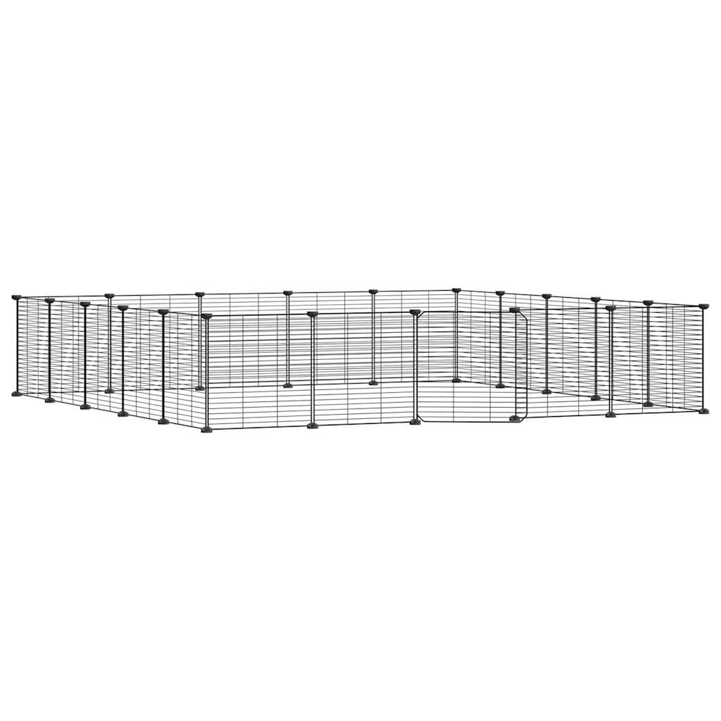 Huisdierenkooi met deur 20 panelen 35x35 cm staal zwart is nu te koop bij PeponiXL, paradijselijk wonen!