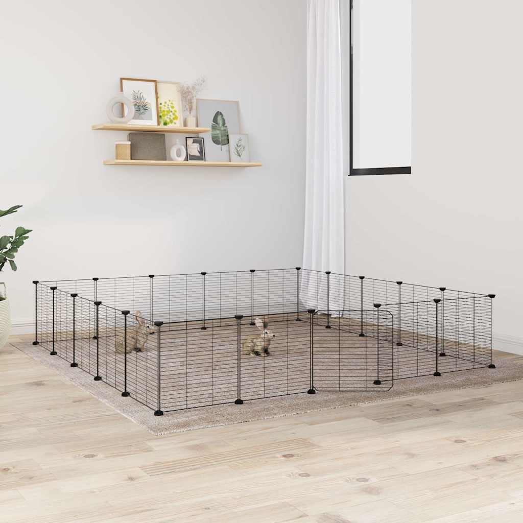 Huisdierenkooi met deur 20 panelen 35x35 cm staal zwart is nu te koop bij PeponiXL, paradijselijk wonen!