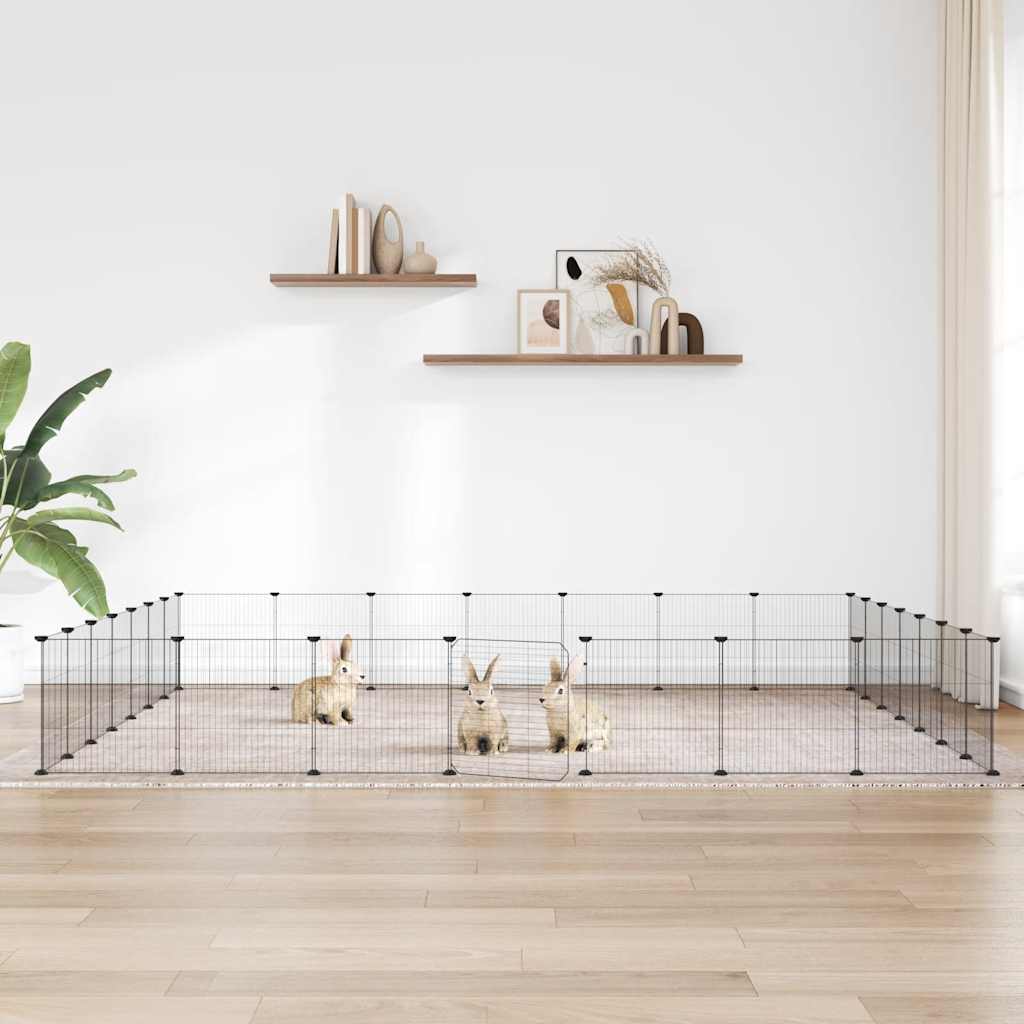 Huisdierenkooi met deur 28 panelen 35x35 cm staal zwart is nu te koop bij PeponiXL, paradijselijk wonen!