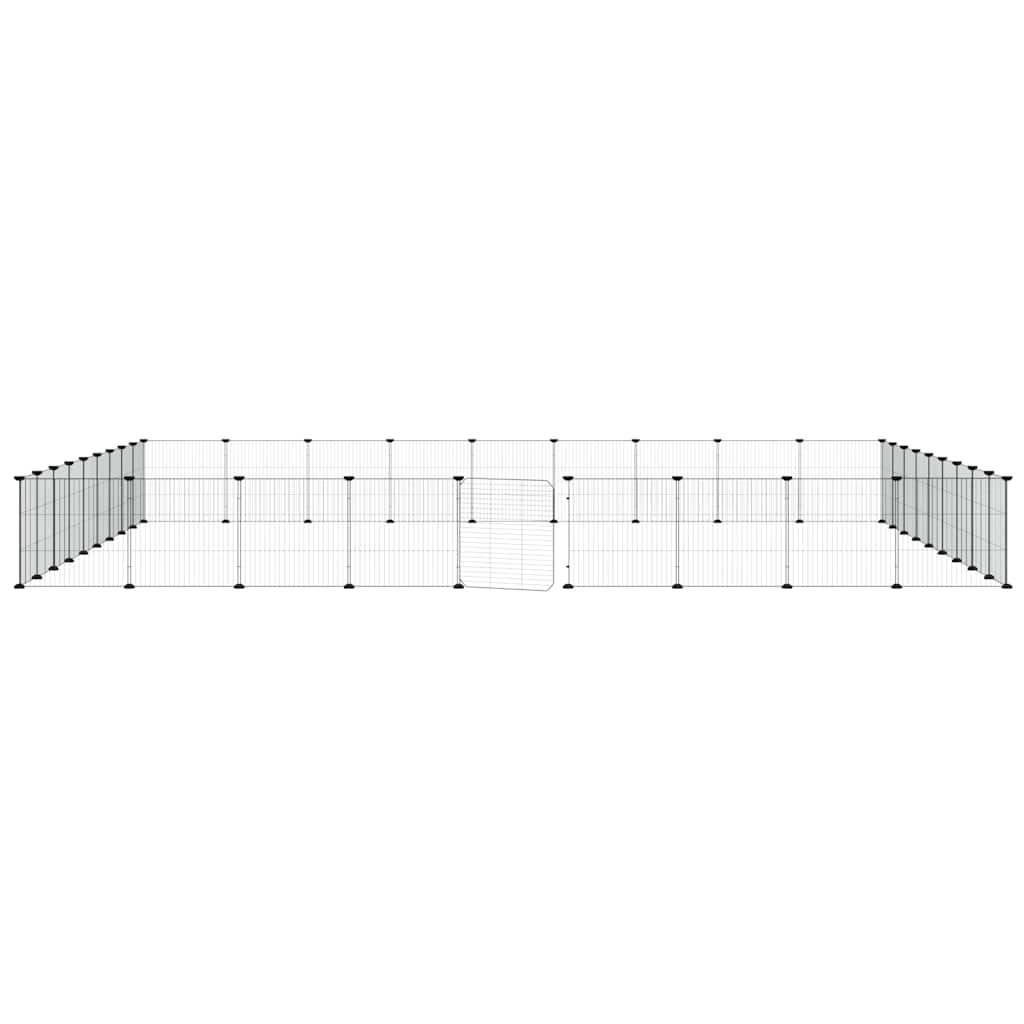 Huisdierenkooi met deur 36 panelen 35x35 cm staal zwart is nu te koop bij PeponiXL, paradijselijk wonen!