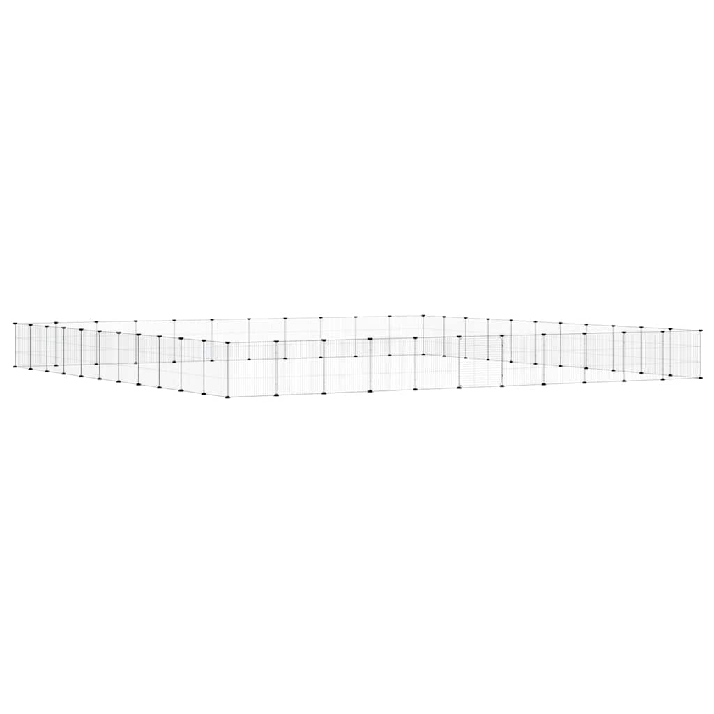 Huisdierenkooi met deur 44 panelen 35x35 cm staal zwart is nu te koop bij PeponiXL, paradijselijk wonen!