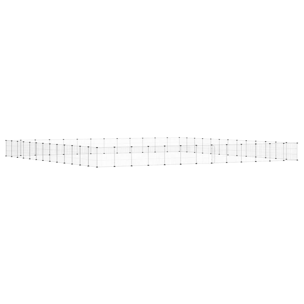 Huisdierenkooi met deur 52 panelen 35x35 cm staal zwart is nu te koop bij PeponiXL, paradijselijk wonen!